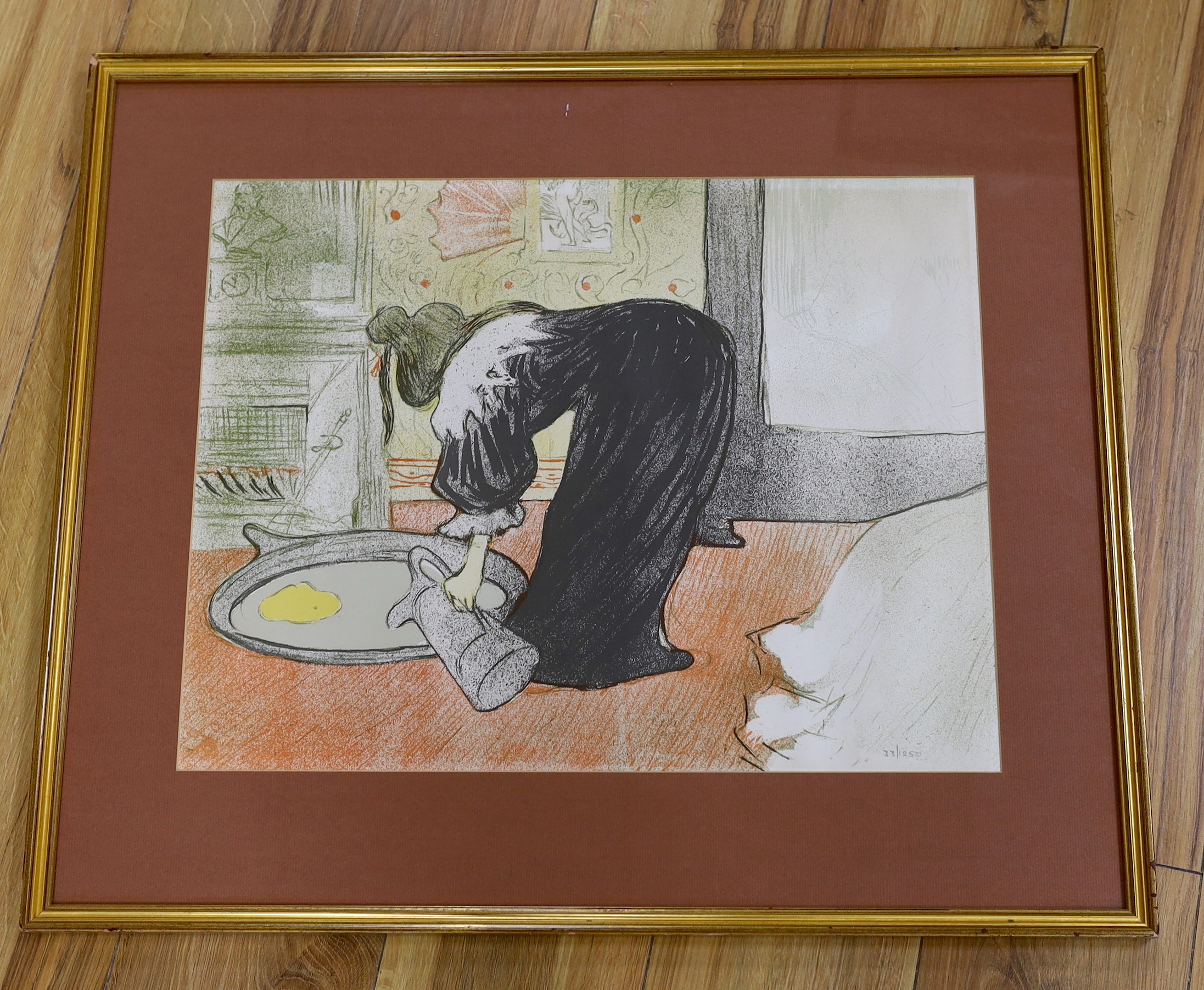After Henri de Toulouse-Lautrec (French, 1864-1901) colour lithograph, 'Femme au Tub', pencil numbered 33/1250 and blindstamped, 51 x 39cm
